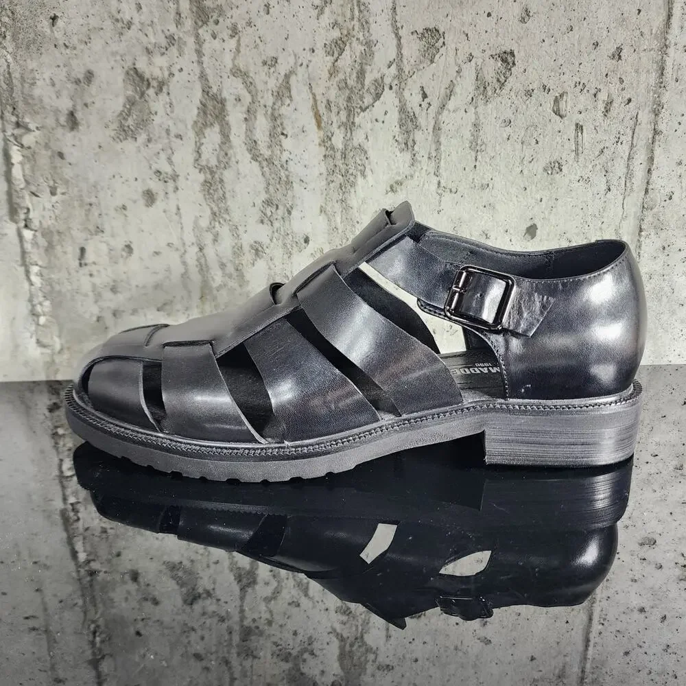 MSRP $140 Steve Madden Havana Fisherman Sandals Black Leather Shoes New